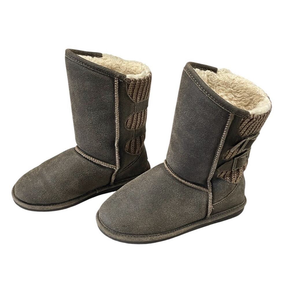 BEARPAW Women's Size 8 Brown Suede Knit Boots Wool/Sheepskin Lining Mid Calf